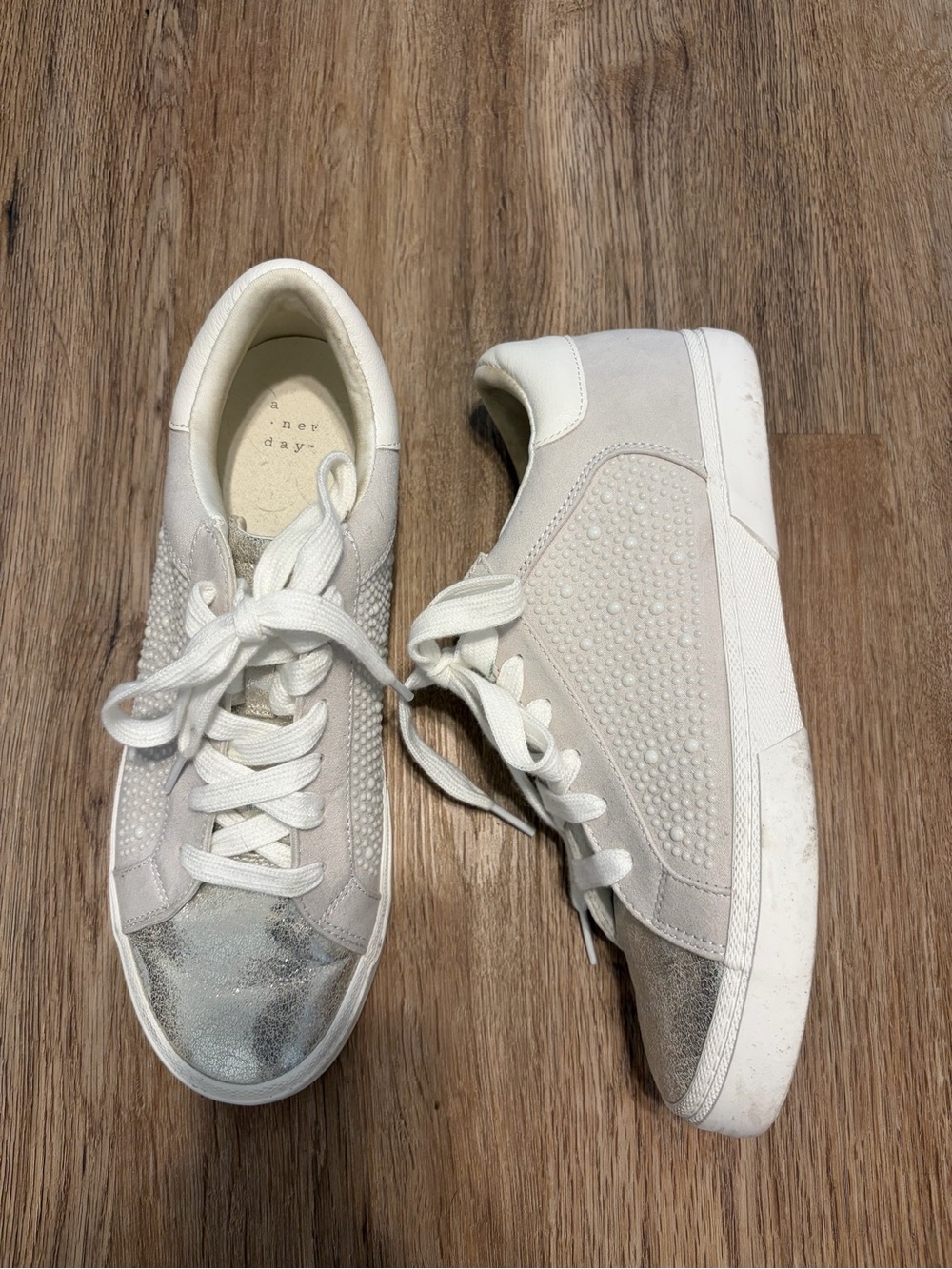 Women's a new day White Casual Lace-Up Sneakers w/ pearl & metallic accents